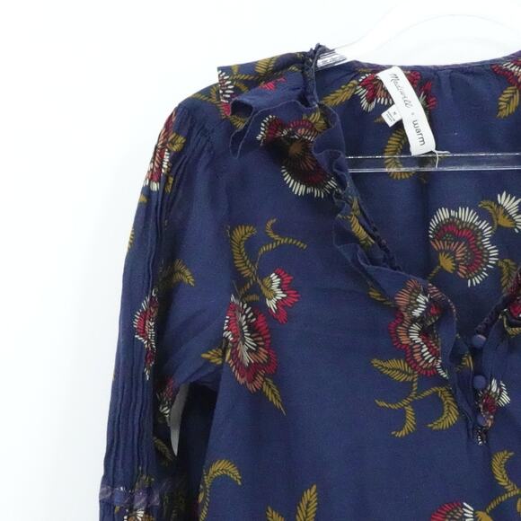 Madewell x Warm Shirt Womens Medium Floral Ruffle Long Sleeve Boho Fall Flowy - Picture 4 of 16